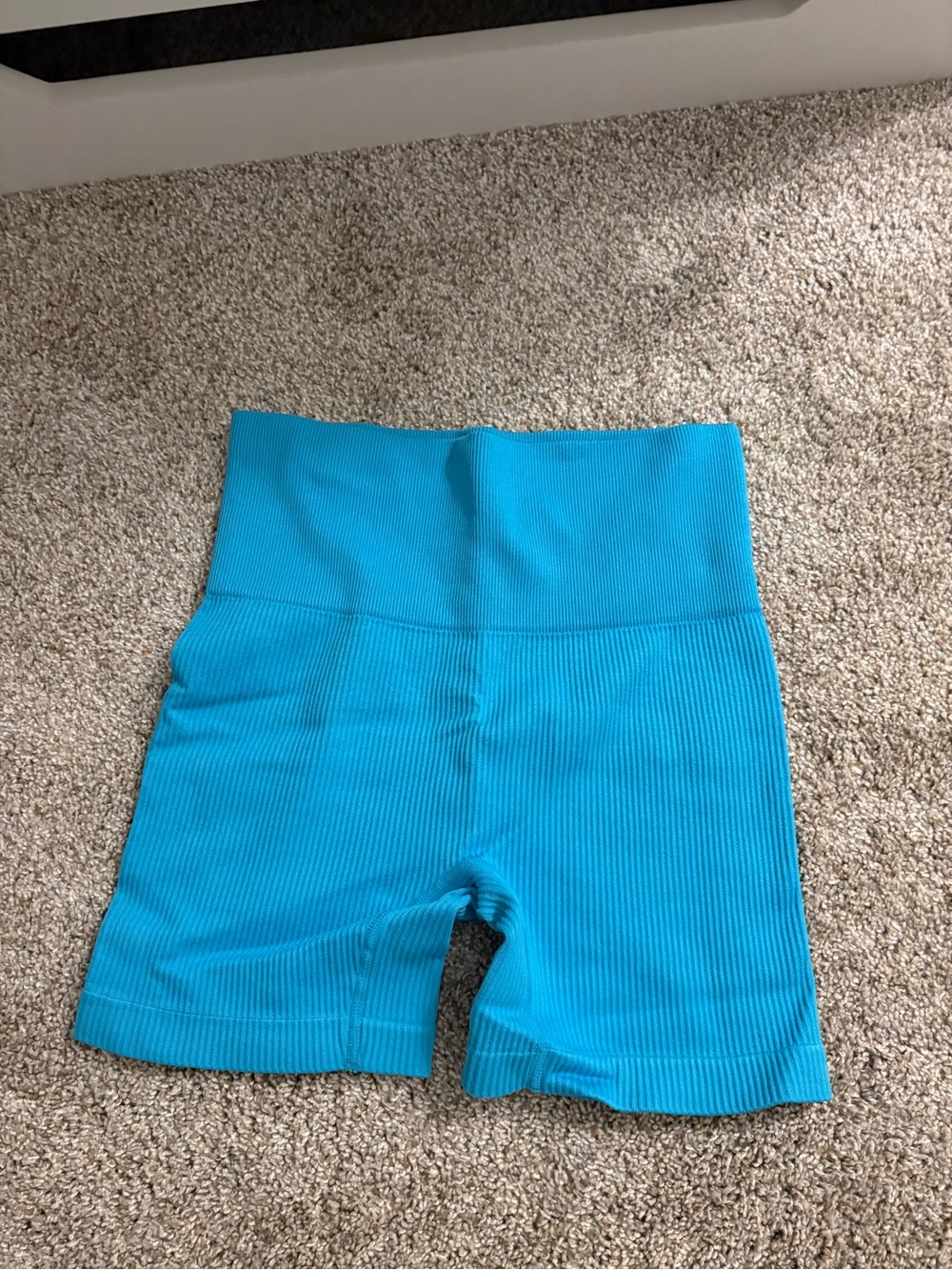 Colsie Ribbed High-Waist Bike Shorts - Turquoise Blue